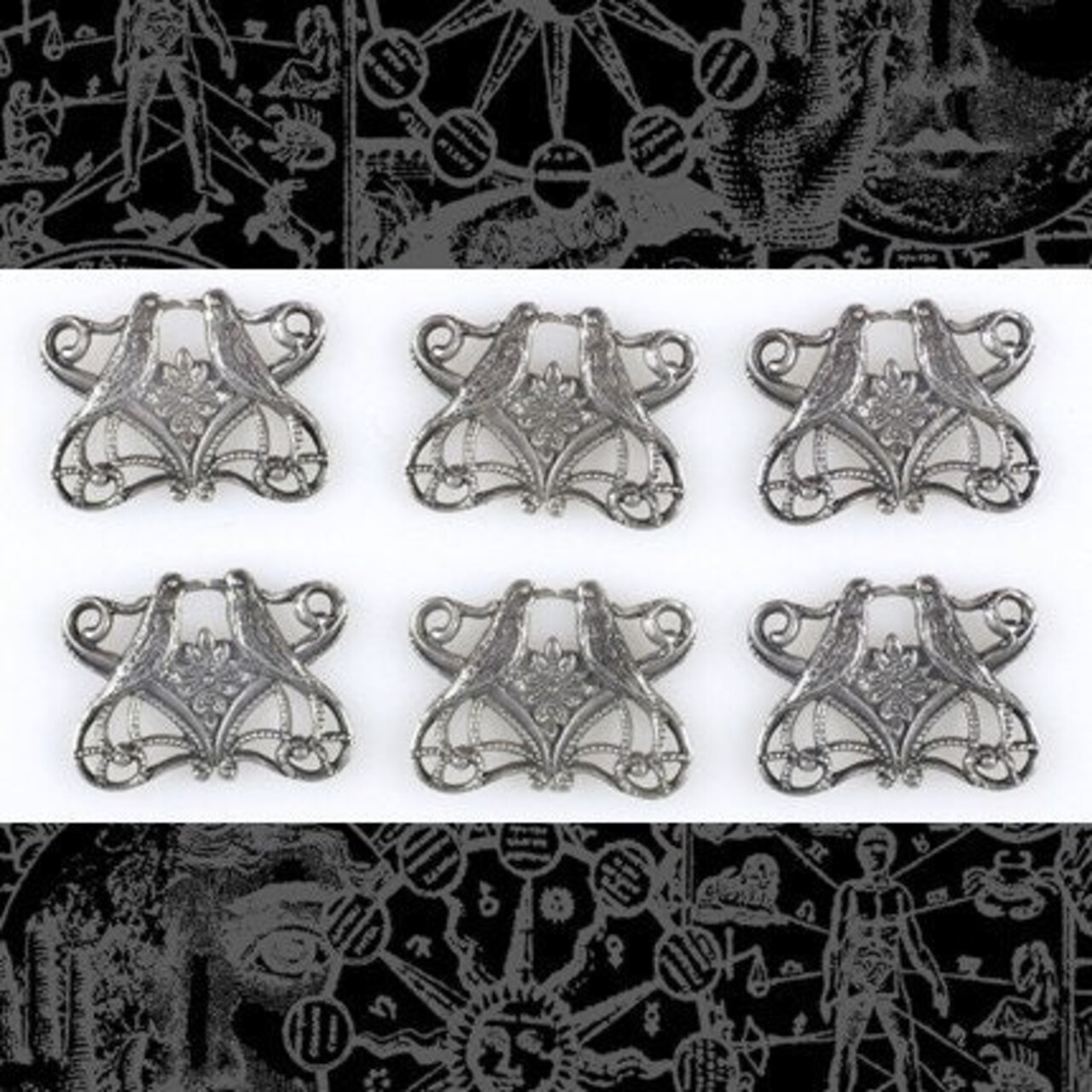 Antiqued Silver Plated Brass Love Birds Art Deco Connectors - Set of Six - S-4C01